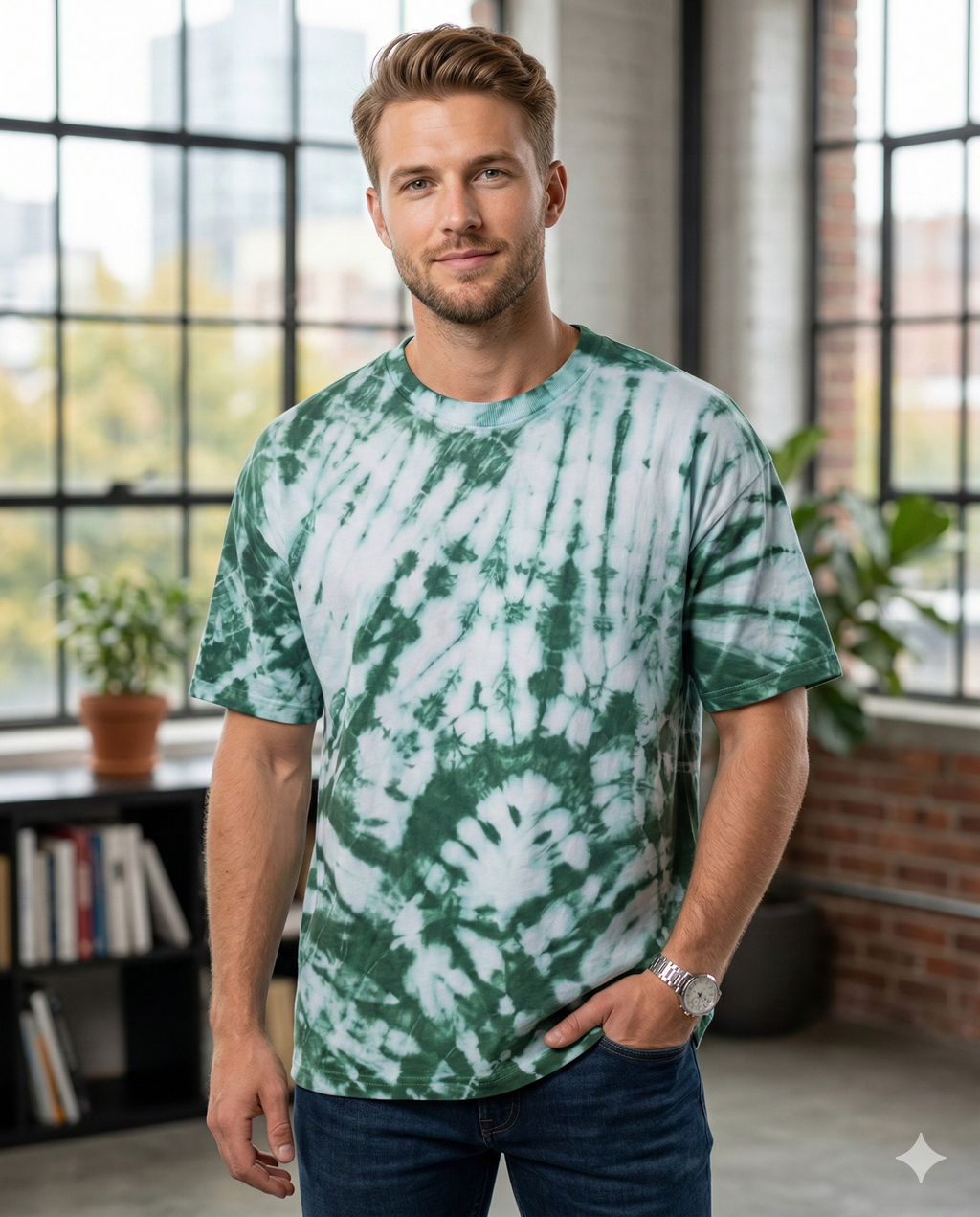 Emerald Spiral Tie-Dye Oversized Tee